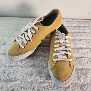 Seavees Monterey Canvas Sneaker Womens Sz 10 Mustard Yellow Gold Lace Up Low Top